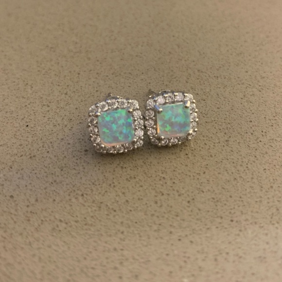 NWOT Savvy Cie Sterling Silver CZ Halo Created Opal Stud Earrings - Picture 6 of 10